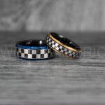 Checkered Flag Rings, Motor Sports Jewelry, Auto Racing Rings, Car Racing Rings, Checkered Flag Pattern Wedding Bands - Image 2