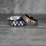 Checkered Flag Rings, Motor Sports Jewelry, Auto Racing Rings, Car Racing Rings, Checkered Flag Pattern Wedding Bands