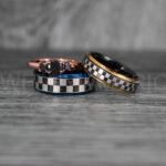 Checkered Flag Rings, Motor Sports Jewelry, Auto Racing Rings, Car Racing Rings, Checkered Flag Pattern Wedding Bands