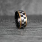 Checkered Flag Rings, Motor Sports Jewelry, Auto Racing Rings, Car Racing Rings, Checkered Flag Pattern Wedding Bands - Image 3