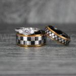 Checkered Flag Rings, Motor Sports Jewelry, Auto Racing Rings, Car Racing Rings, Checkered Flag Pattern Wedding Bands