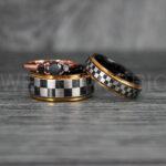 Checkered Flag Rings, Motor Sports Jewelry, Auto Racing Rings, Car Racing Rings, Checkered Flag Pattern Wedding Bands