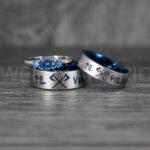 Til Valhalla Rings, Viking Rings, Runes Rings, Vegvísir Ring, Nordic Rings, Norsemen Rings, Nordic Runes Rings, Blue Tungsten Bands