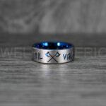 Til Valhalla Ring, Viking Rings, Runes Ring, Vegvísir Ring, Nordic Ring, Norsemen Ring, Nordic Runes Ring, Blue Tungsten Band