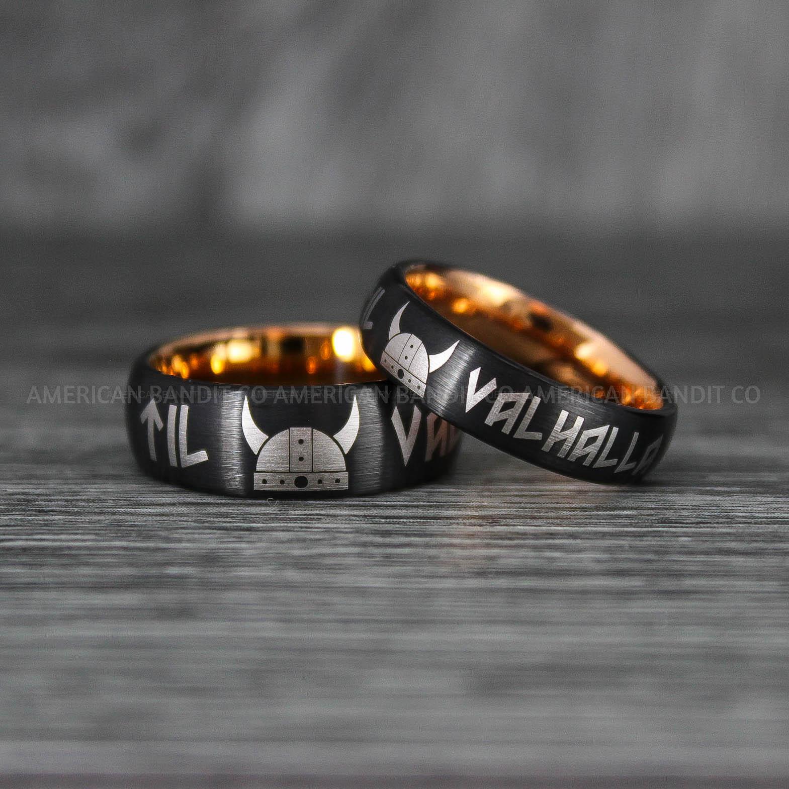 IMG_6944 Til Valhalla Rings, Viking Rings, Runes Rings, Vegvísir Ring, Nordic Rings, Norsemen Rings, Nordic Runes Rings, Black Tungsten Bands - Image 1
