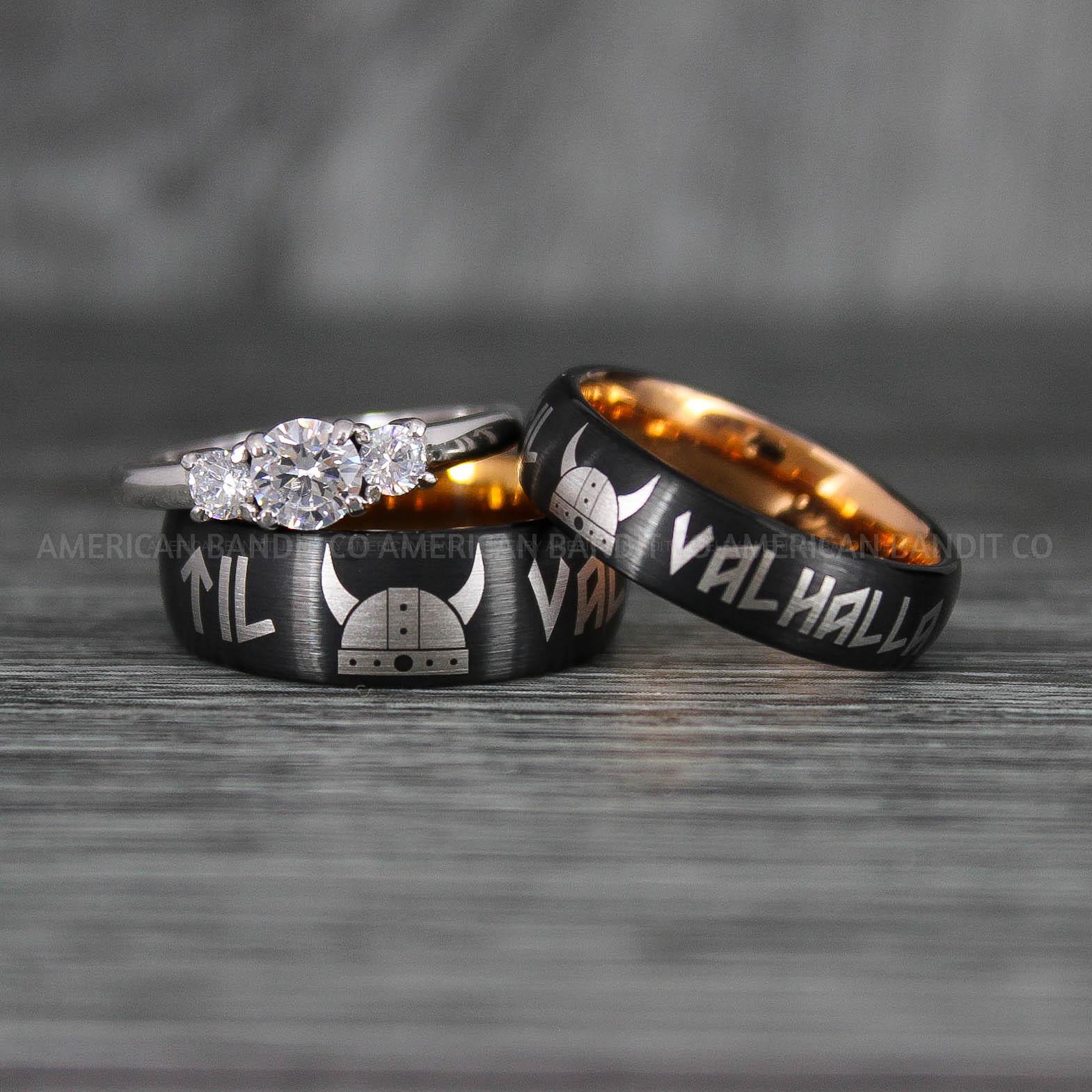 IMG_6946 Til Valhalla Rings, Viking Rings, Runes Rings, Vegvísir Ring, Nordic Rings, Norsemen Rings, Nordic Runes Rings, Black Tungsten Bands - Image 1