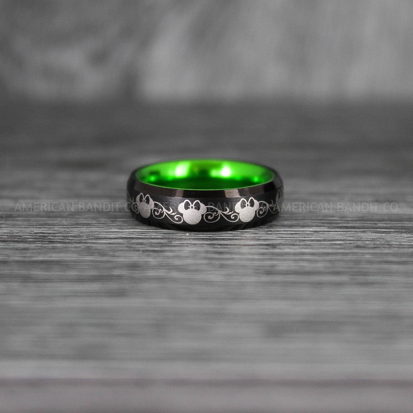 IMG_7015 Minnie Mouse Ring, Minnie Ring, Minnie Mouse Wedding Band, Minnie Mouse Wedding Ring, Black Wedding Band - Image 1