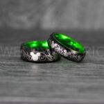 Mickey Mouse Rings, Mickey Rings, Mickey Mouse Wedding Bands, Mickey Mouse Wedding Rings, Black Wedding Bands, Green Couple Rings - Image 2