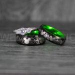 Mickey Mouse Rings, Mickey Rings, Mickey Mouse Wedding Bands, Mickey Mouse Wedding Rings, Black Wedding Bands, Green Couple Rings