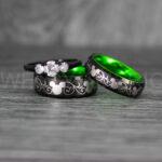 Mickey Mouse Rings, Mickey Rings, Mickey Mouse Wedding Bands, Mickey Mouse Wedding Rings, Black Wedding Bands, Green Couple Rings