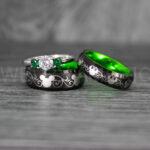 Mickey Mouse Rings, Mickey Rings, Mickey Mouse Wedding Bands, Mickey Mouse Wedding Rings, Black Wedding Bands, Green Couple Rings