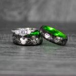 Mickey Mouse Rings, Mickey Rings, Mickey Mouse Wedding Bands, Mickey Mouse Wedding Rings, Black Wedding Bands, Green Couple Rings