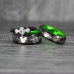 Mickey Mouse Rings, Mickey Rings, Mickey Mouse Wedding Bands, Mickey Mouse Wedding Rings, Black Wedding Bands, Green Couple Rings