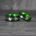 Mickey Mouse Rings, Mickey Rings, Mickey Mouse Wedding Bands, Mickey Mouse Wedding Rings, Black Wedding Bands, Green Couple Rings - Image 2