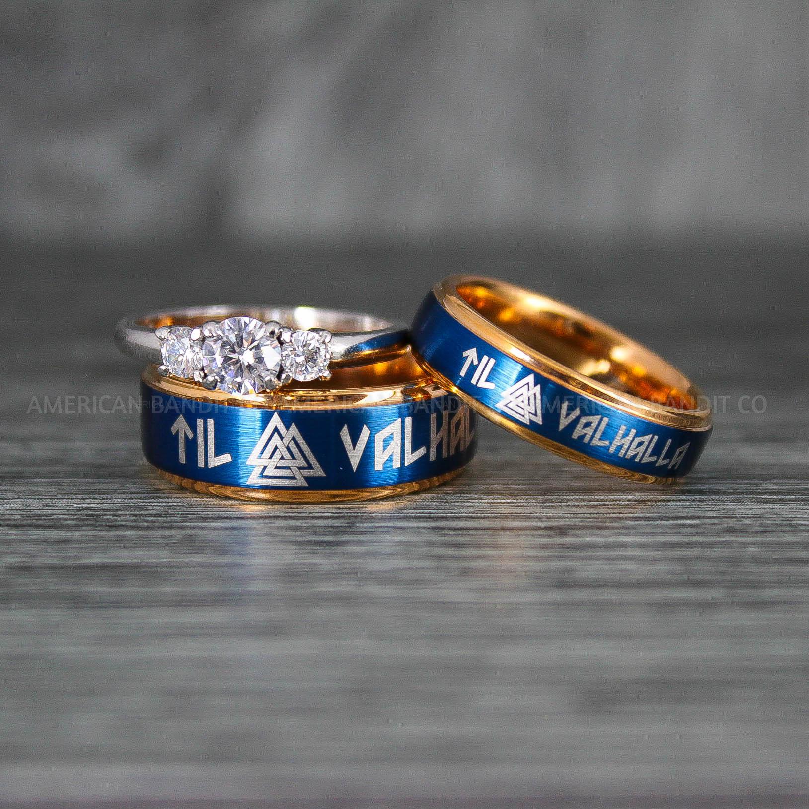 IMG_7069 Til Valhalla Rings, Viking Rings, Runes Rings, Valknut Rings, Nordic Rings, Norsemen Rings, Nordic Runes Rings, Rose Gold Tungsten Bands - Image 1