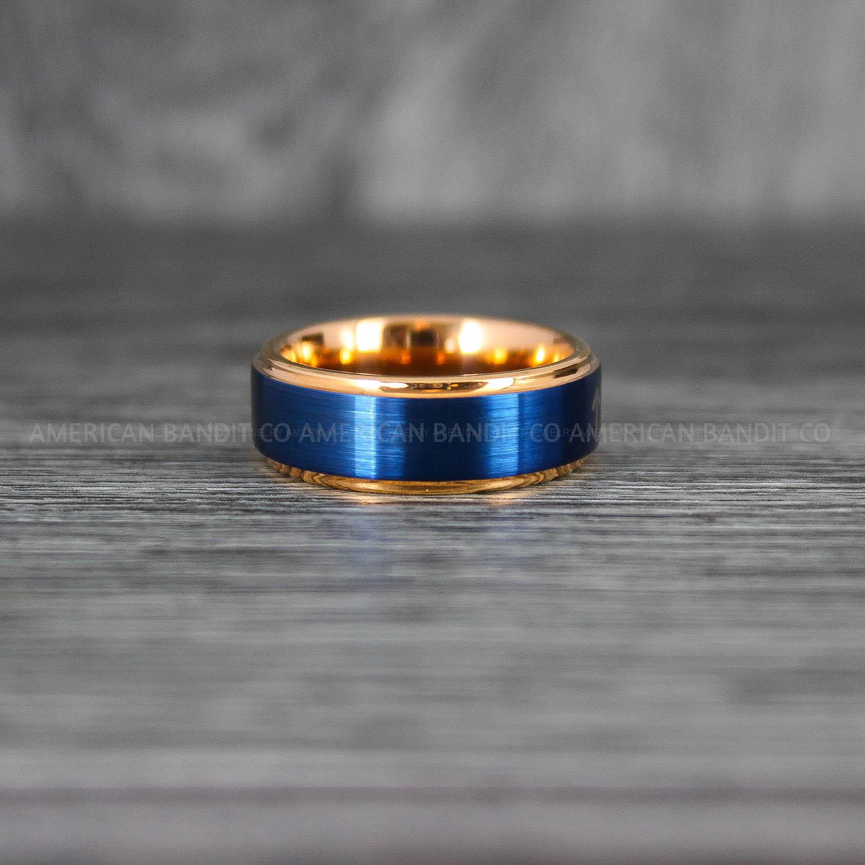 IMG_7073 Rose Gold Wedding Ring, Rose Gold Wedding Band, Blue Wedding Ring, Blue Wedding Band, Matching Rings - Image 1