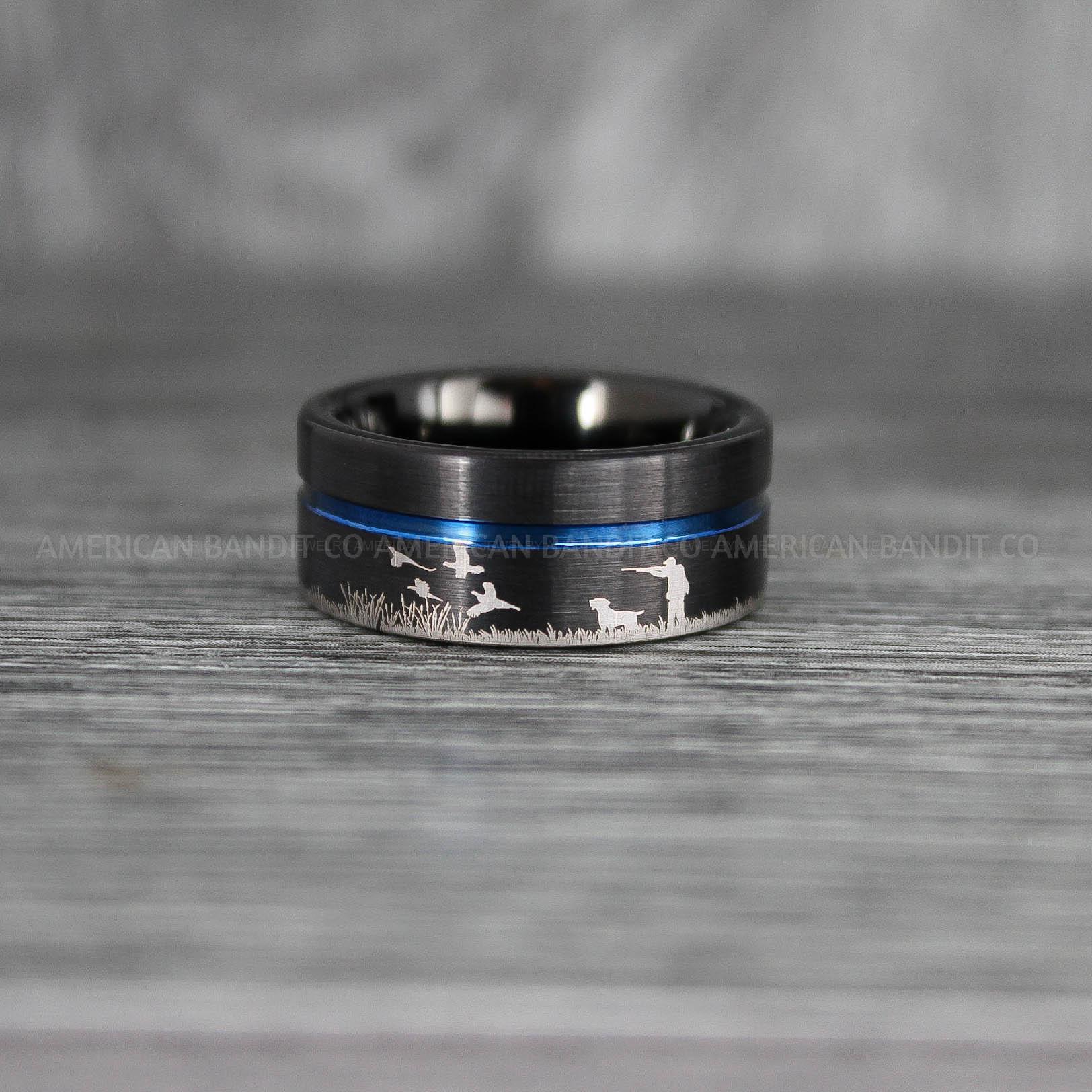 IMG_7120 Flying Pheasant Rings, Pheasant Wedding Rings, Pheasant Hunting Ring, Hunting Jewelry, Black Wedding Band, Duck Hunting Ring, Pheasant Hunting Black Pheasant Band - Image 1