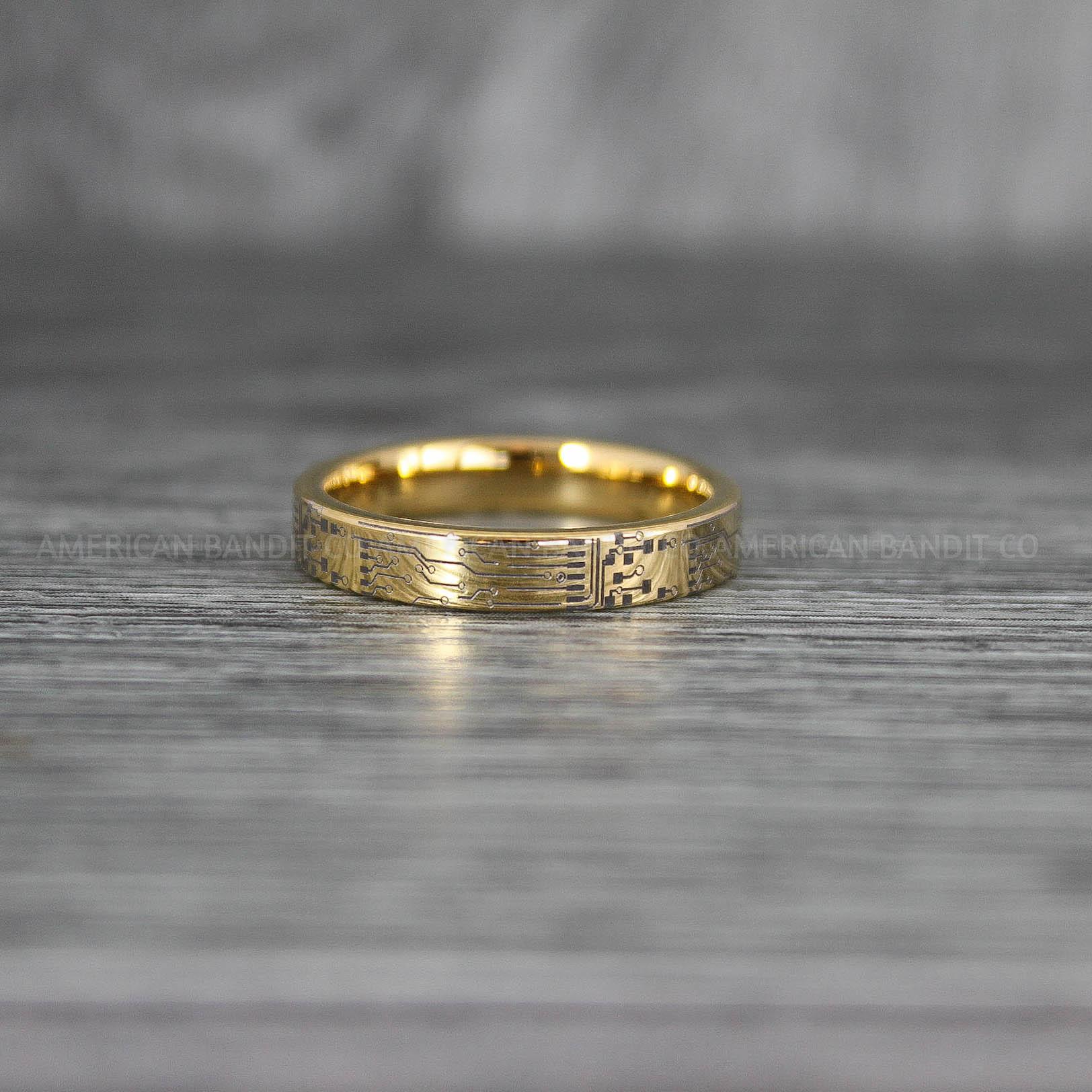 IMG_7128 Circuit Board Ring, Circuit Board Wedding Band, Gamer Ring, Gamer Wedding Band, Gold Wedding Band - Image 1