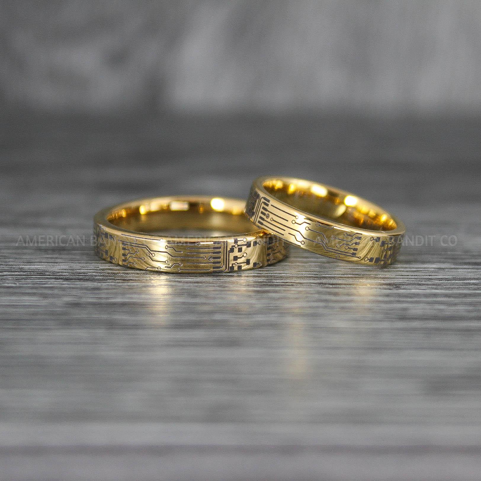 IMG_7129 Circuit Board Rings, Circuit Board Wedding Bands, Gamer Rings, Gamer Wedding Bands, Gold Wedding Bands - Image 1