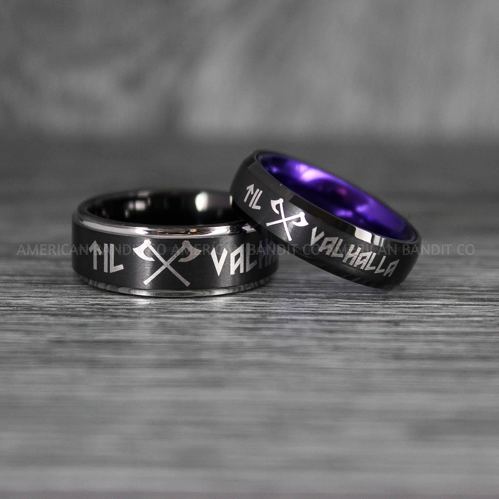 IMG_7133 Til Valhalla Rings, Viking Rings, Runes Rings, Valknut Rings, Nordic Rings, Norsemen Rings, Nordic Runes Rings, Black Tungsten Bands - Image 1