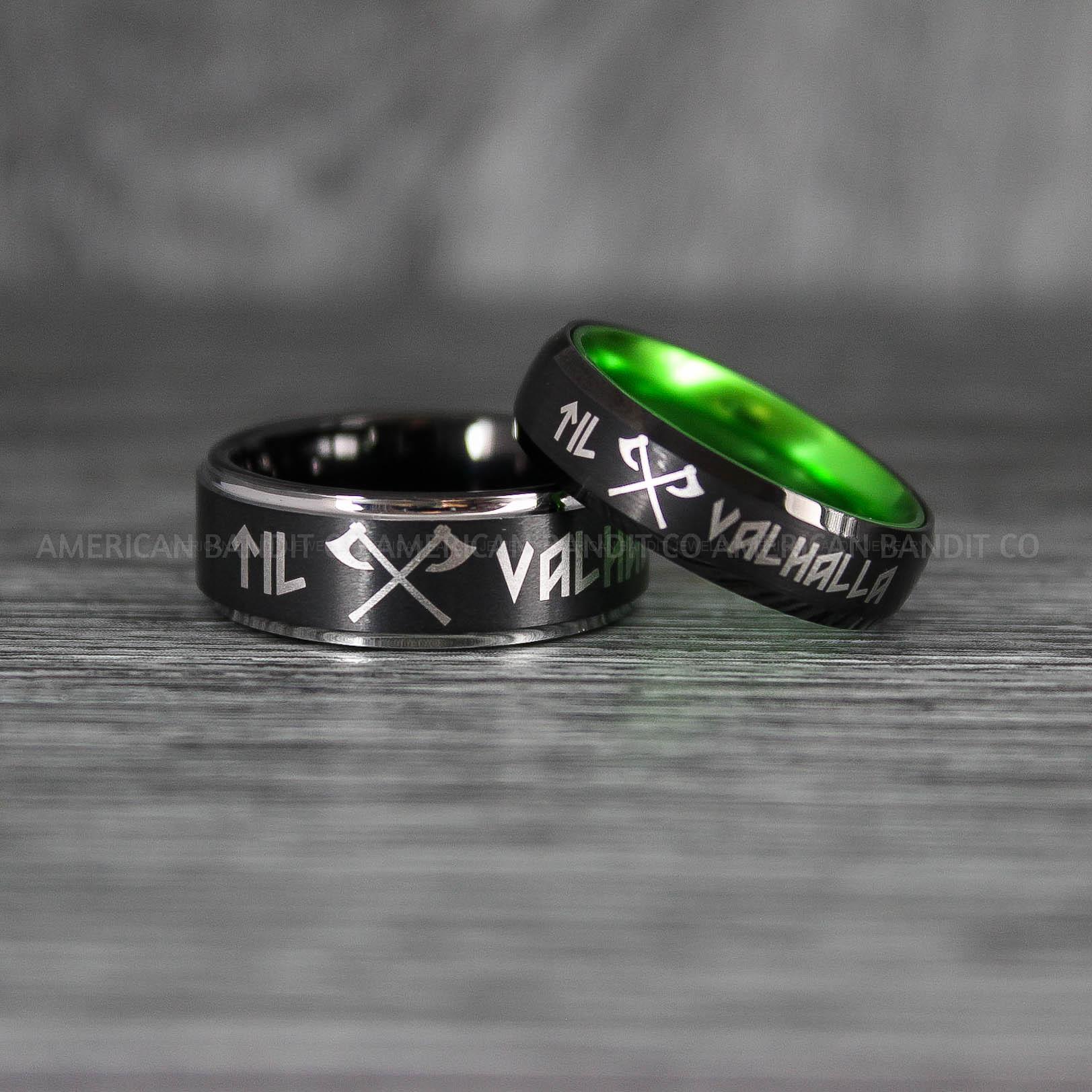IMG_7134 Til Valhalla Rings, Viking Rings, Runes Rings, Valknut Rings, Nordic Rings, Norsemen Rings, Nordic Runes Rings, Black Tungsten Bands - Image 1