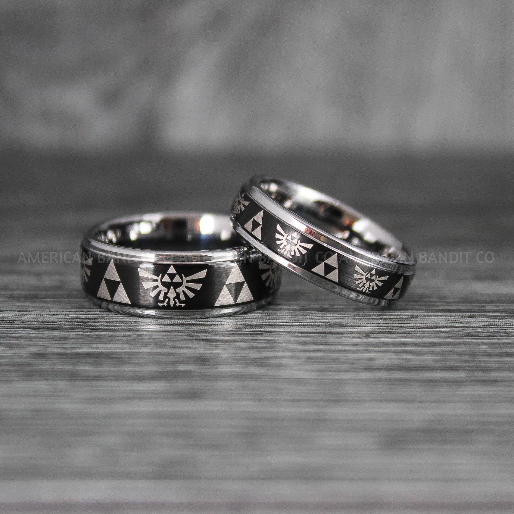 IMG_7156 Zelda Rings, Zelda Wedding Rings, Gamer Rings, Gamer Jewelry, Zelda Wedding Bands, Gamer Wedding Rings, Black Wedding Rings - Image 1