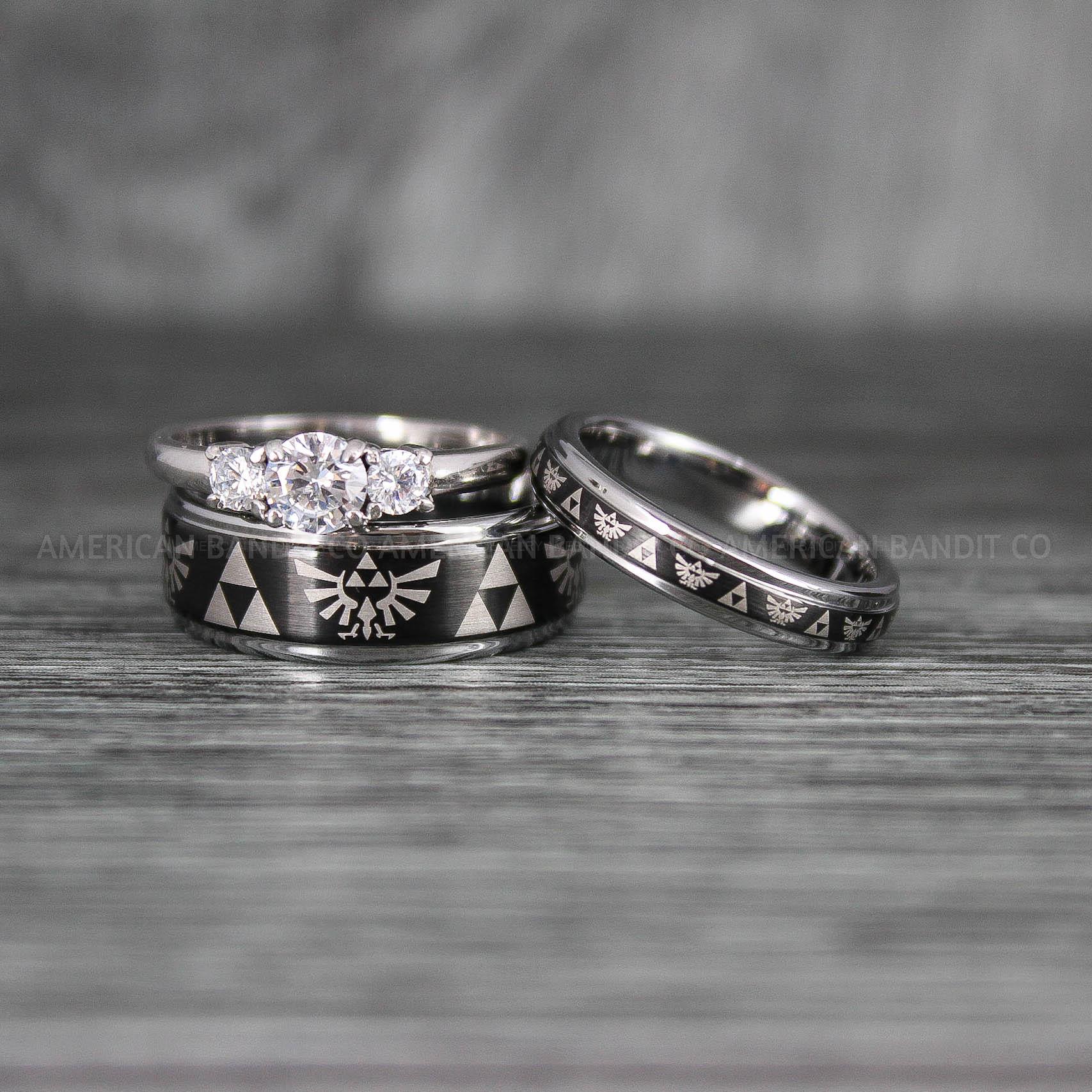IMG_7159 Zelda Rings, Zelda Wedding Rings, Gamer Rings, Gamer Jewelry, Zelda Wedding Bands, Gamer Wedding Rings, Black Wedding Rings - Image 1