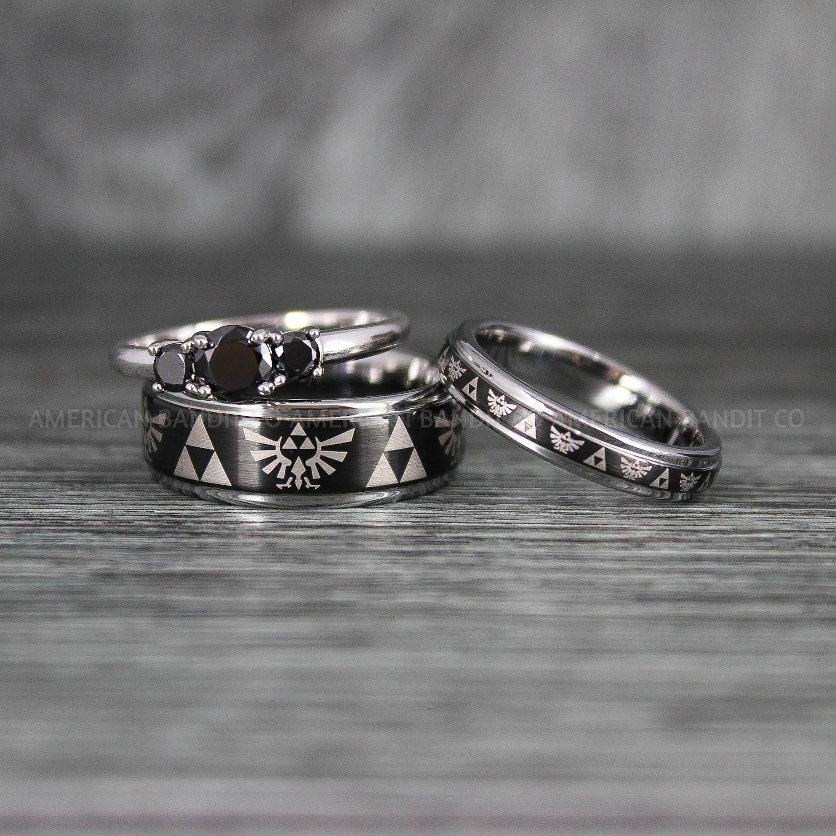 IMG_7160 Zelda Rings, Zelda Wedding Rings, Gamer Rings, Gamer Jewelry, Zelda Wedding Bands, Gamer Wedding Rings, Black Wedding Rings - Image 1