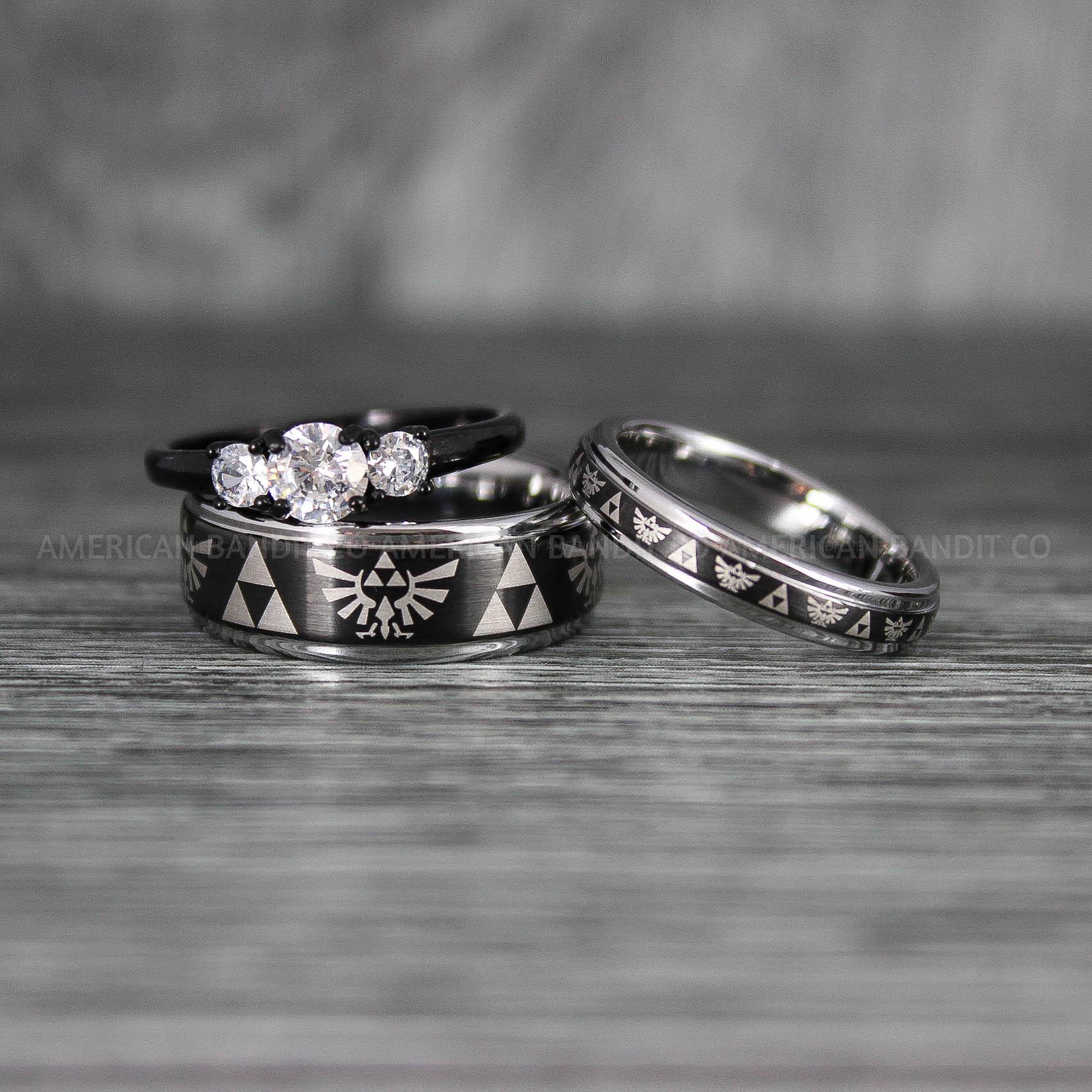 IMG_7161 Zelda Rings, Zelda Wedding Rings, Gamer Rings, Gamer Jewelry, Zelda Wedding Bands, Gamer Wedding Rings, Black Wedding Rings - Image 1