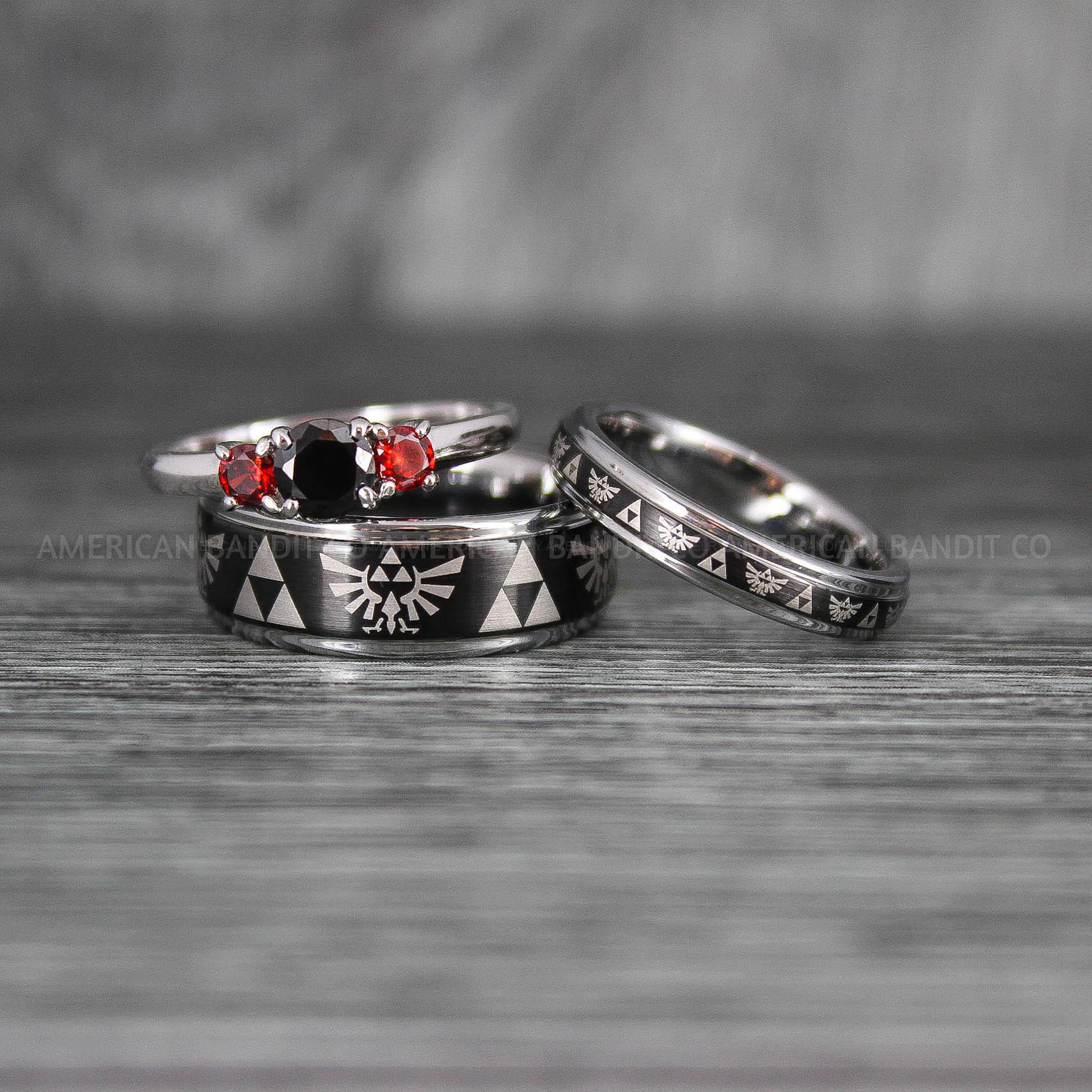IMG_7163 Zelda Rings, Zelda Wedding Rings, Gamer Rings, Gamer Jewelry, Zelda Wedding Bands, Gamer Wedding Rings, Black Wedding Rings - Image 1