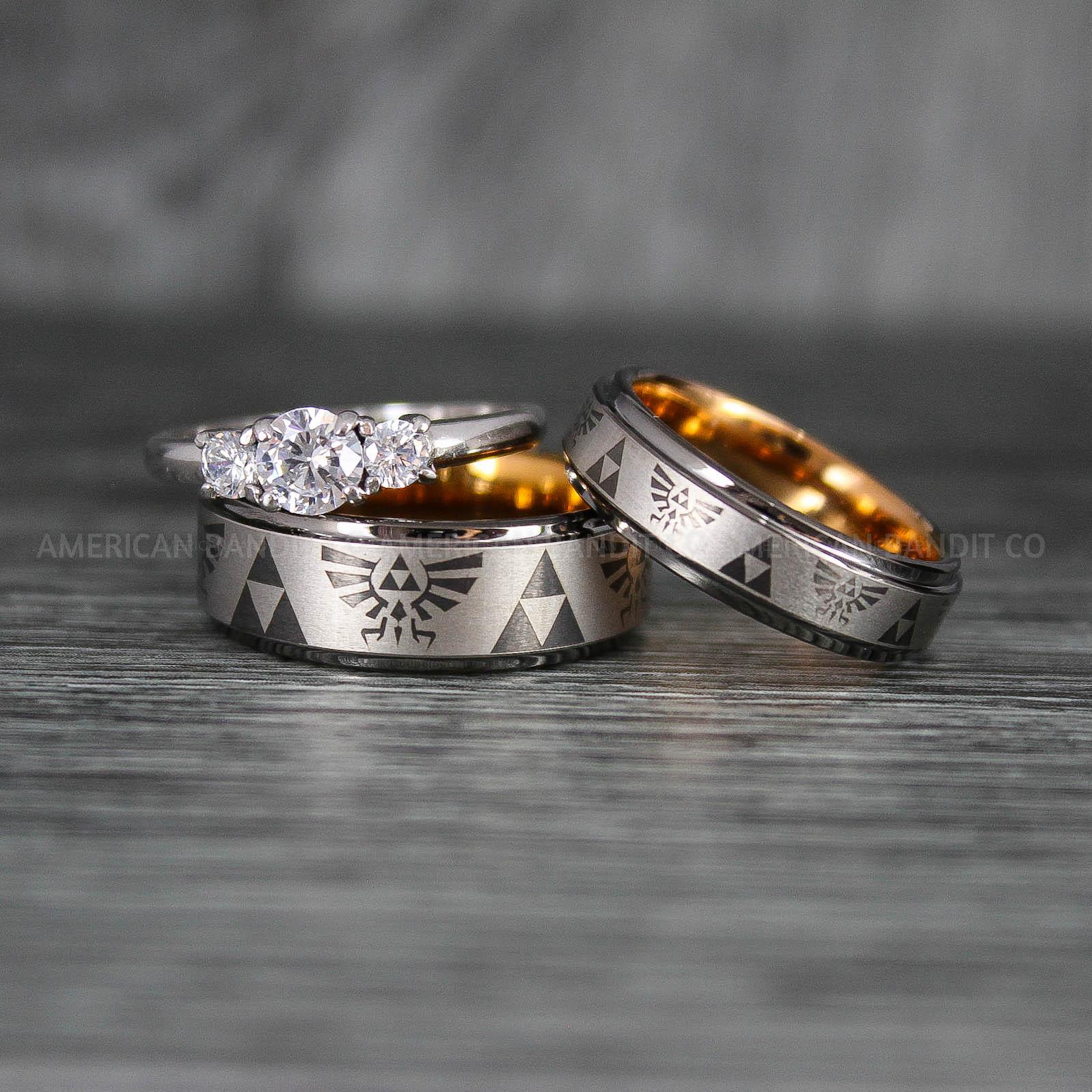 IMG_7201 Zelda Rings, Zelda Wedding Rings, Gamer Rings, Gamer Jewelry, Zelda Wedding Bands, Gamer Wedding Rings, Gunmetal Wedding Rings - Image 1