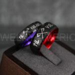 Til Valhalla Rings, Viking Rings, Runes Rings, Valknut Rings, Nordic Rings, Norsemen Rings, Nordic Runes Rings, Black Tungsten Bands