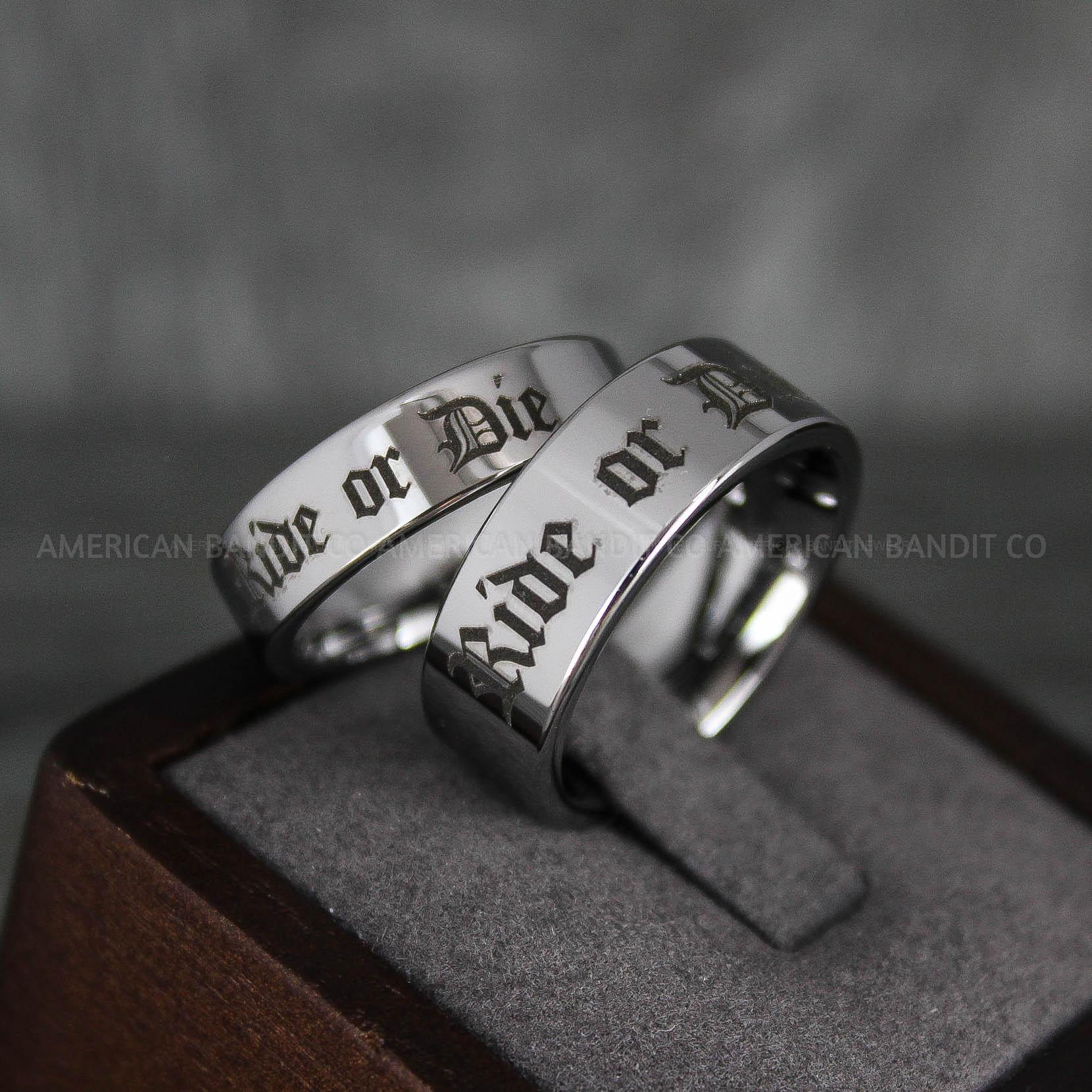 IMG_7255 Ride or Die Rings, Ride or Die, Ride or Die Wedding Rings, Ride or Die Wedding Bands, Silver Wedding Rings, Silver Wedding Bands, Biker Rings - Image 1
