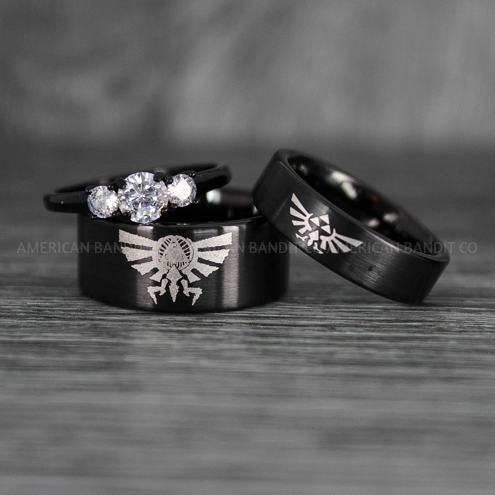 IMG_7274 Zelda Rings, Zelda Wedding Rings, Gamer Rings, Gamer Jewelry, Zelda Wedding Bands, Gamer Wedding Rings, Black Wedding Rings - Image 1