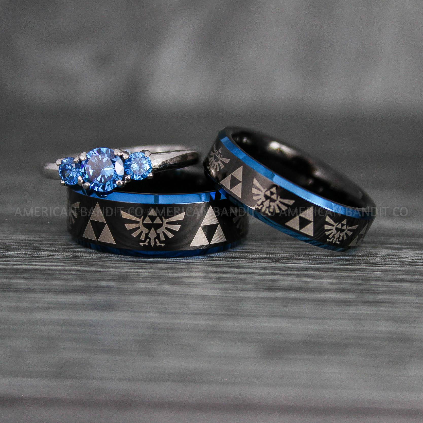 IMG_7280 Zelda Rings, Zelda Wedding Rings, Gamer Rings, Gamer Jewelry, Zelda Wedding Bands, Gamer Wedding Rings, Black Wedding Rings - Image 1