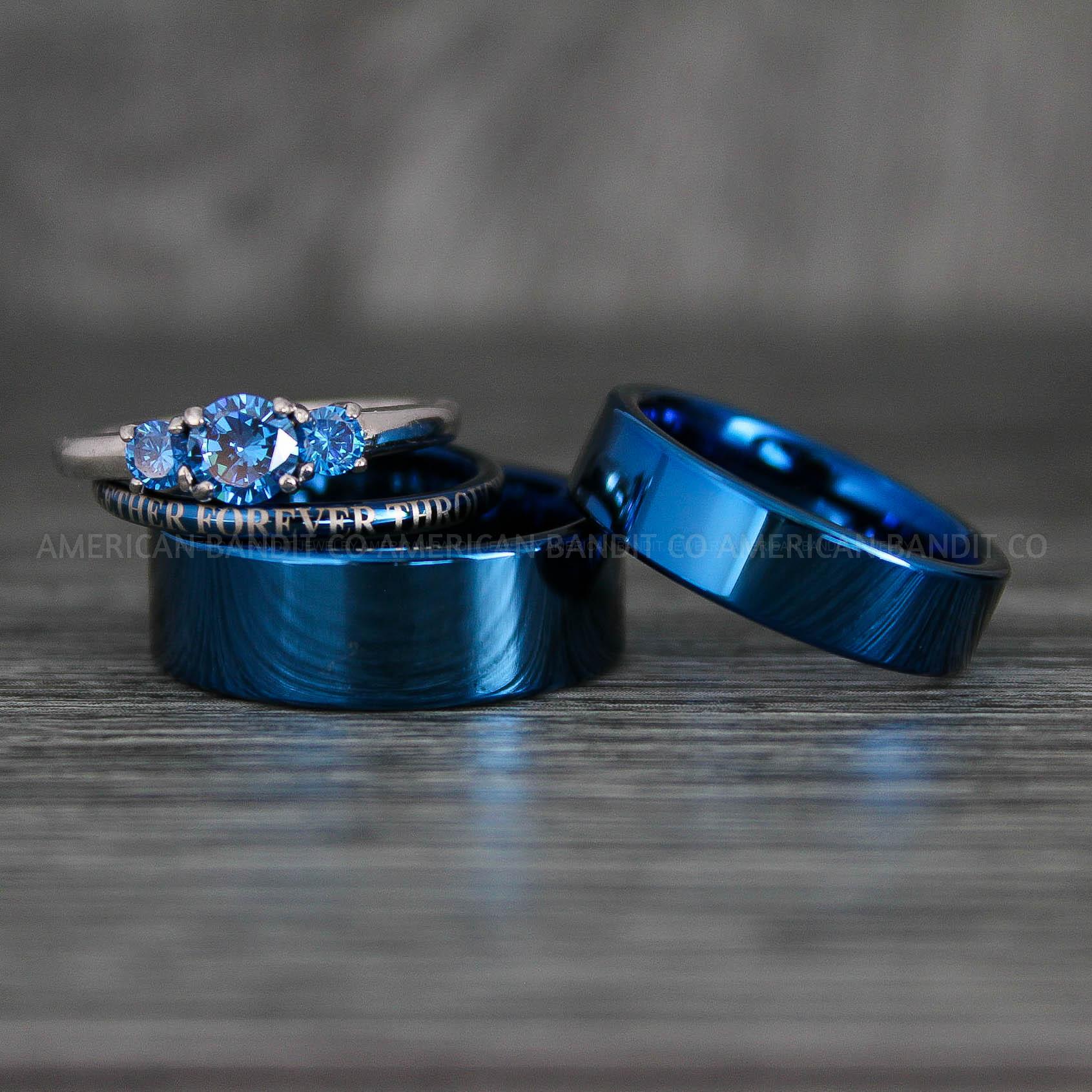 IMG_7290 Couple Rings, Blue Wedding Bands, Blue Tungsten Rings, Matching Couple Rings, Couple Wedding Bands - Image 1