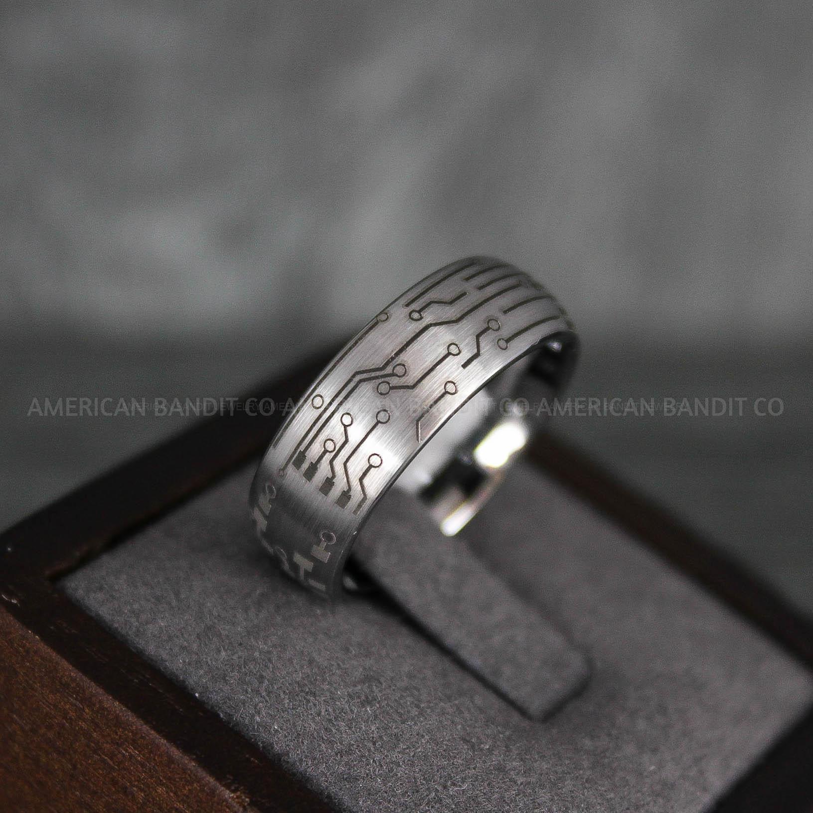 IMG_7292 Circuit Board Ring, Circuit Board Wedding Band, Gamer Ring, Gamer Wedding Band, Silver Wedding Band - Image 1