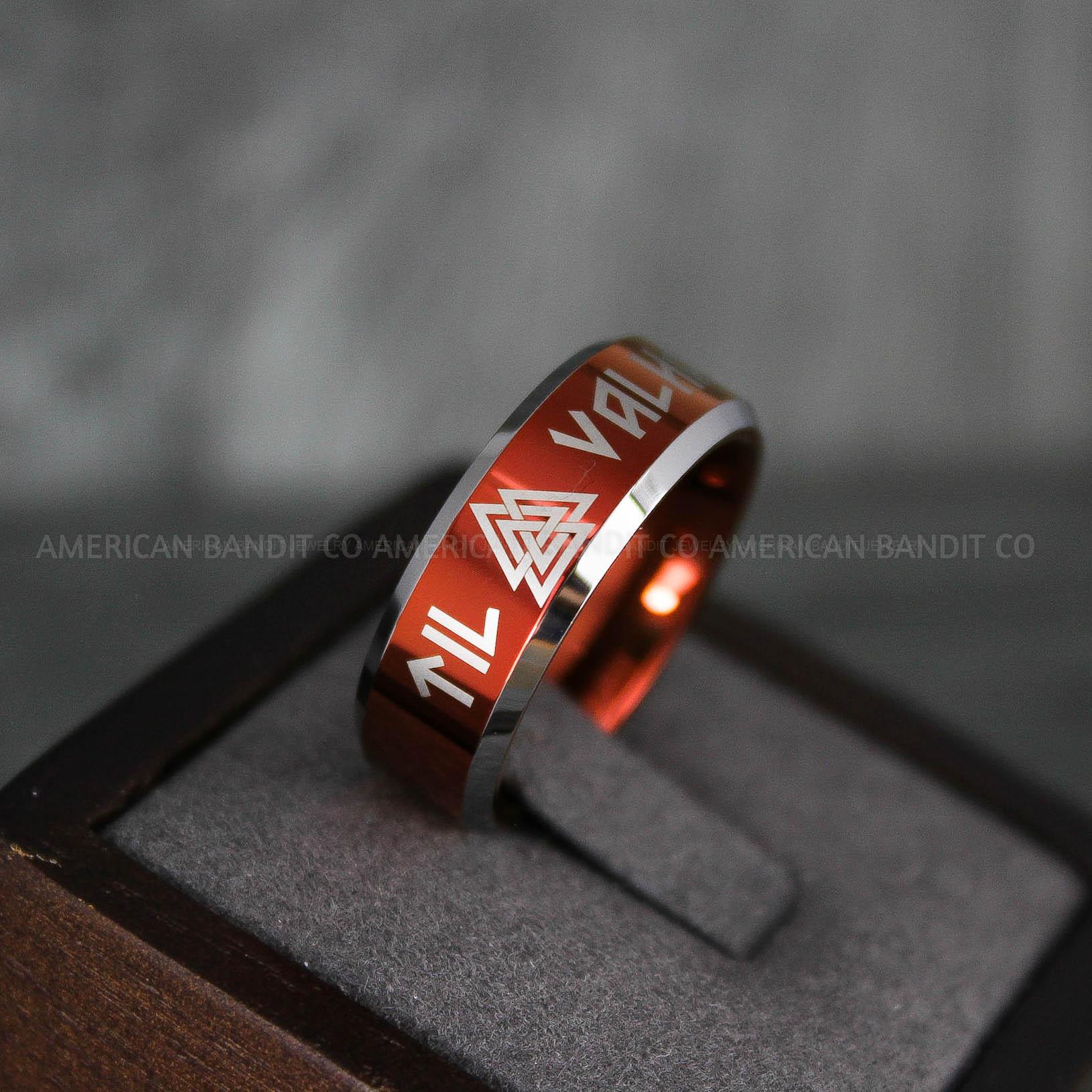 IMG_7294 Til Valhalla Ring, Viking Ring, Runes Ring, Valknut Ring, Nordic Ring, Norsemen Ring, Nordic Runes Ring, Black Tungsten Band - Image 1