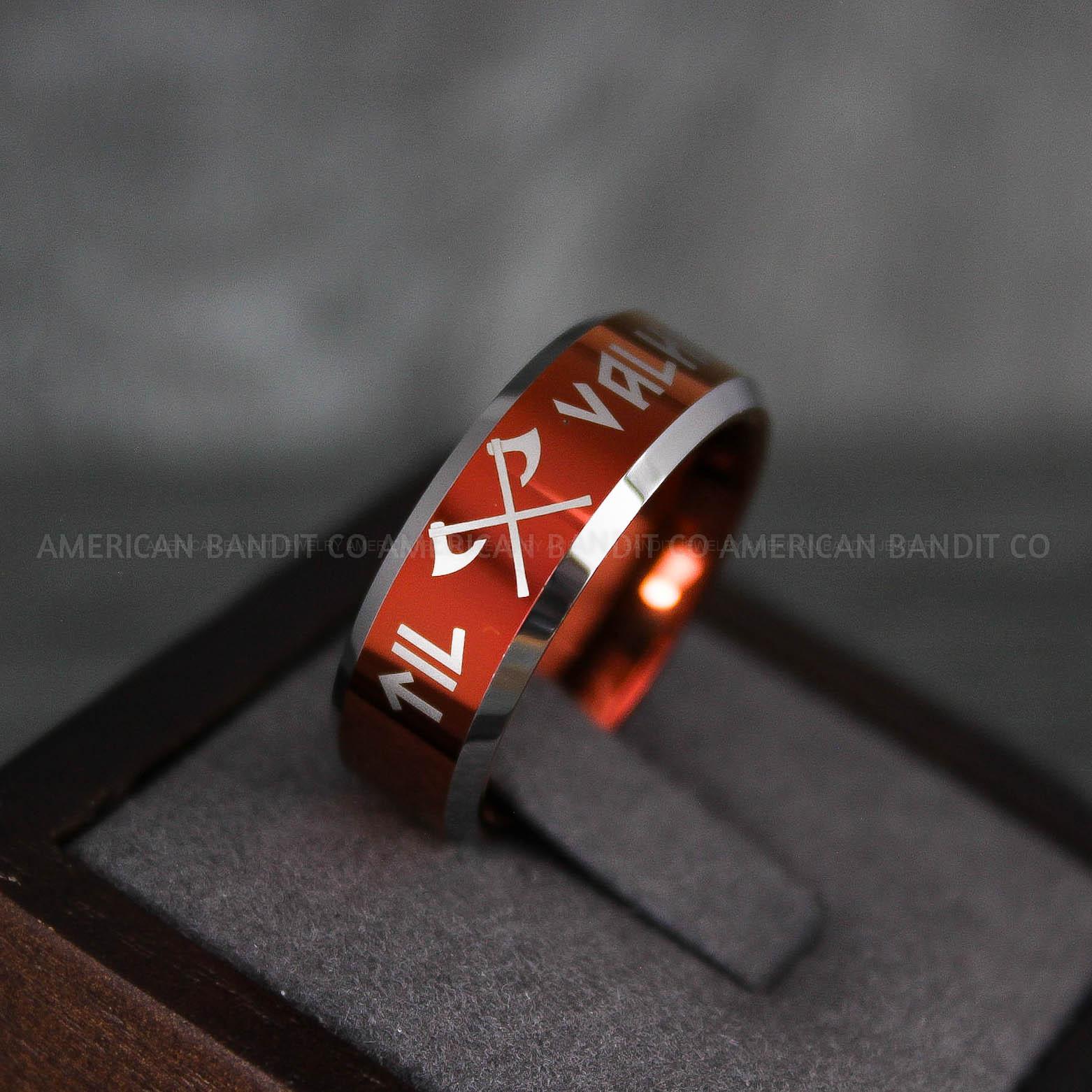 IMG_7301 Til Valhalla Ring, Viking Ring, Runes Ring, Valknut Ring, Nordic Ring, Norsemen Ring, Nordic Runes Ring, Black Tungsten Band - Image 1