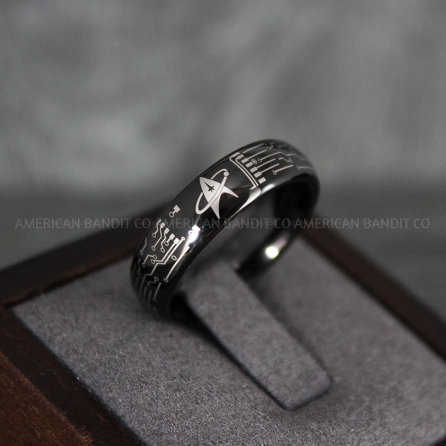 IMG_7307 Star Trek Ring, Star Trek Wedding Band, Black Star Trek Wedding Ring, Star Trek Wedding Ring, Star Trek Jewelry - Image 1