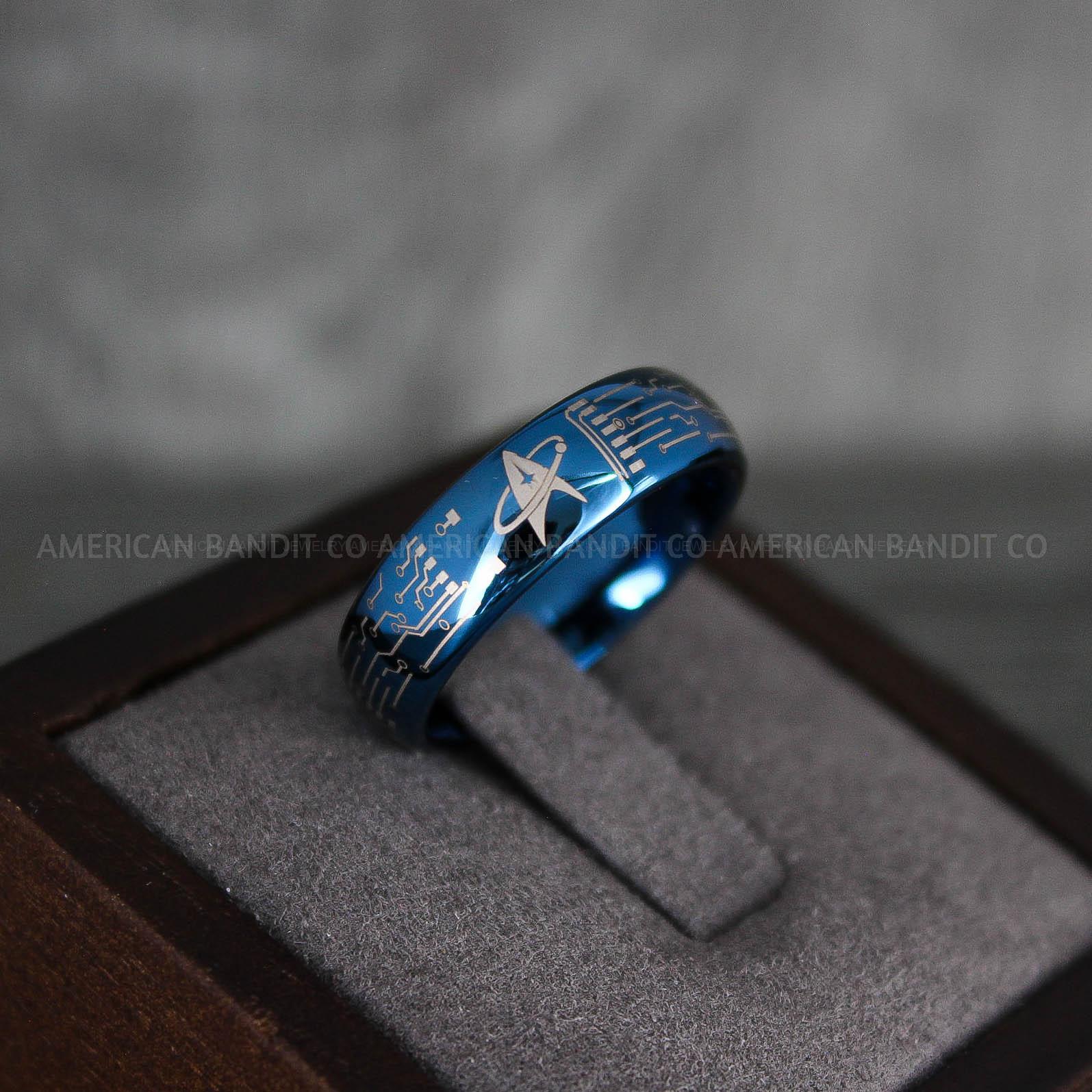 IMG_7311 Star Trek Ring, Star Trek Wedding Band, Black Star Trek Wedding Ring, Star Trek Wedding Ring, Star Trek Jewelry - Image 1