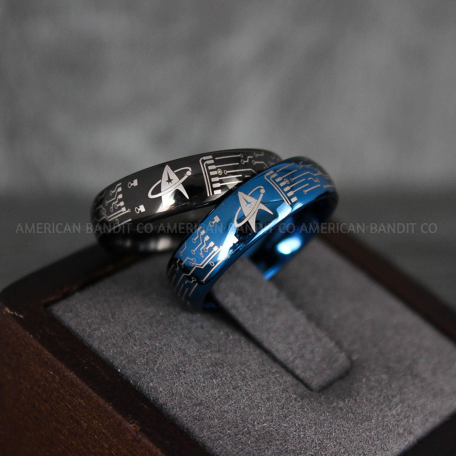 IMG_7312 Star Trek Ring, Star Trek Wedding Band, Black Star Trek Wedding Ring, Star Trek Wedding Ring, Star Trek Jewelry - Image 1