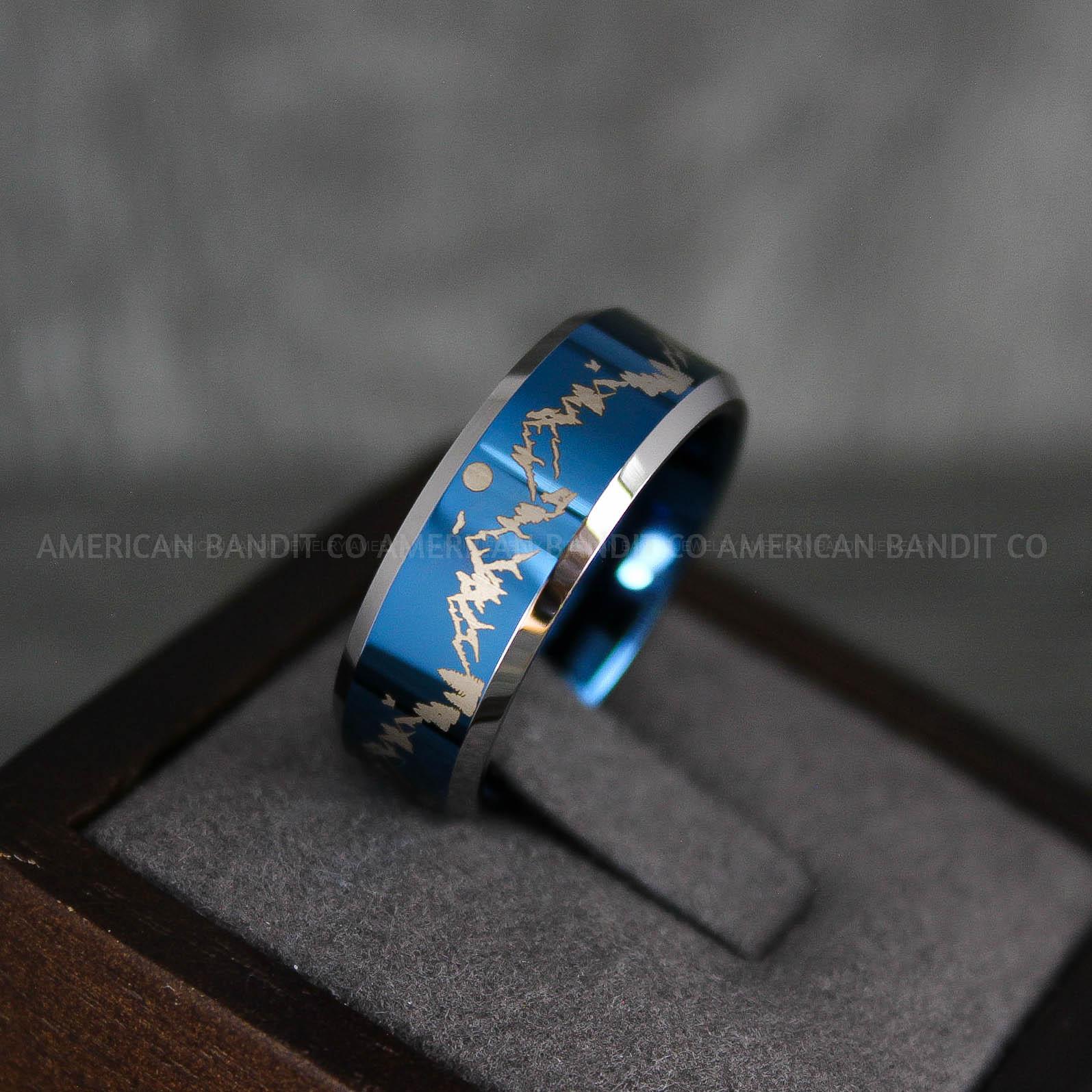 IMG_7318 Forest Ring, Mountain Range Ring, Mountains Scene Ring, Wolf Ring, Hunting Wedding Band - Image 1