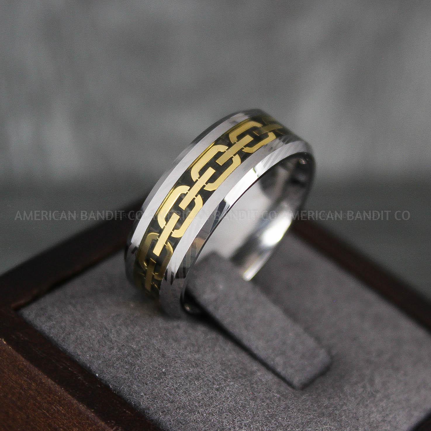 IMG_7325 Bioshock Ring, Silver Wedding Band, Damascus Steel Ring, Bioshock Wedding Band, Silver Wedding Band - Image 1