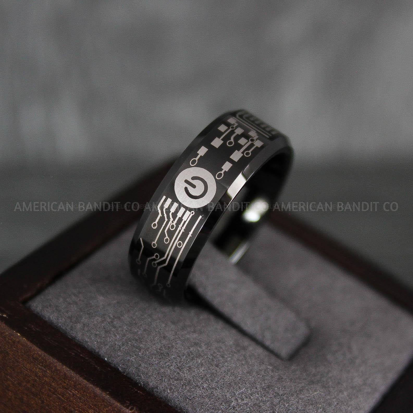 IMG_7337 Circuit Board Ring, Power Button Ring, Circuit Board Wedding Band, Gamer Ring, Gamer Wedding Band - Image 1