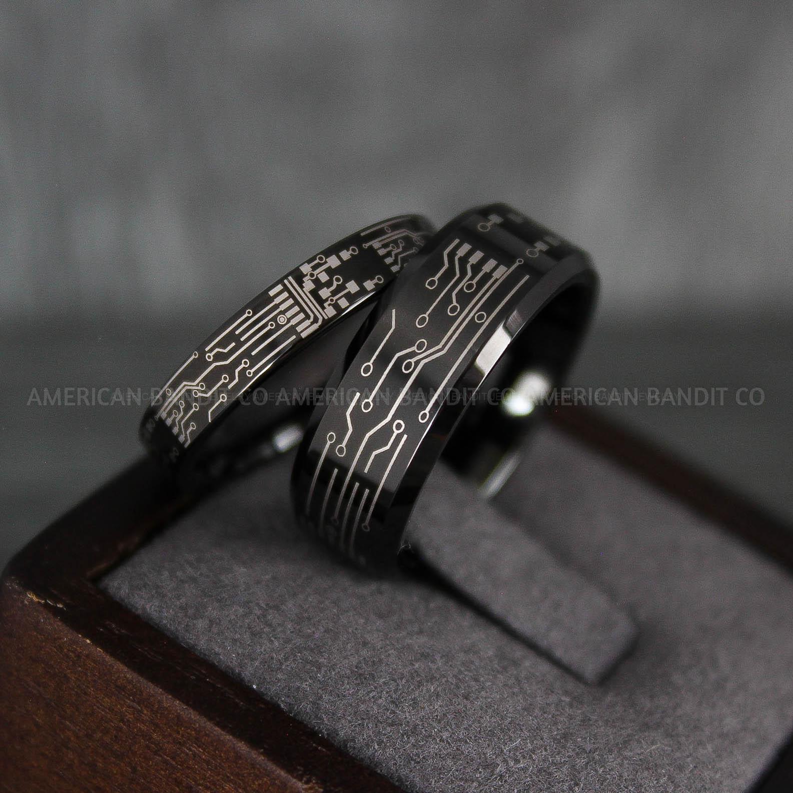 IMG_7339 Circuit Board Rings, Circuit Board Wedding Bands, Gamer Rings, Gamer Wedding Bands, Couple Rings - Image 1