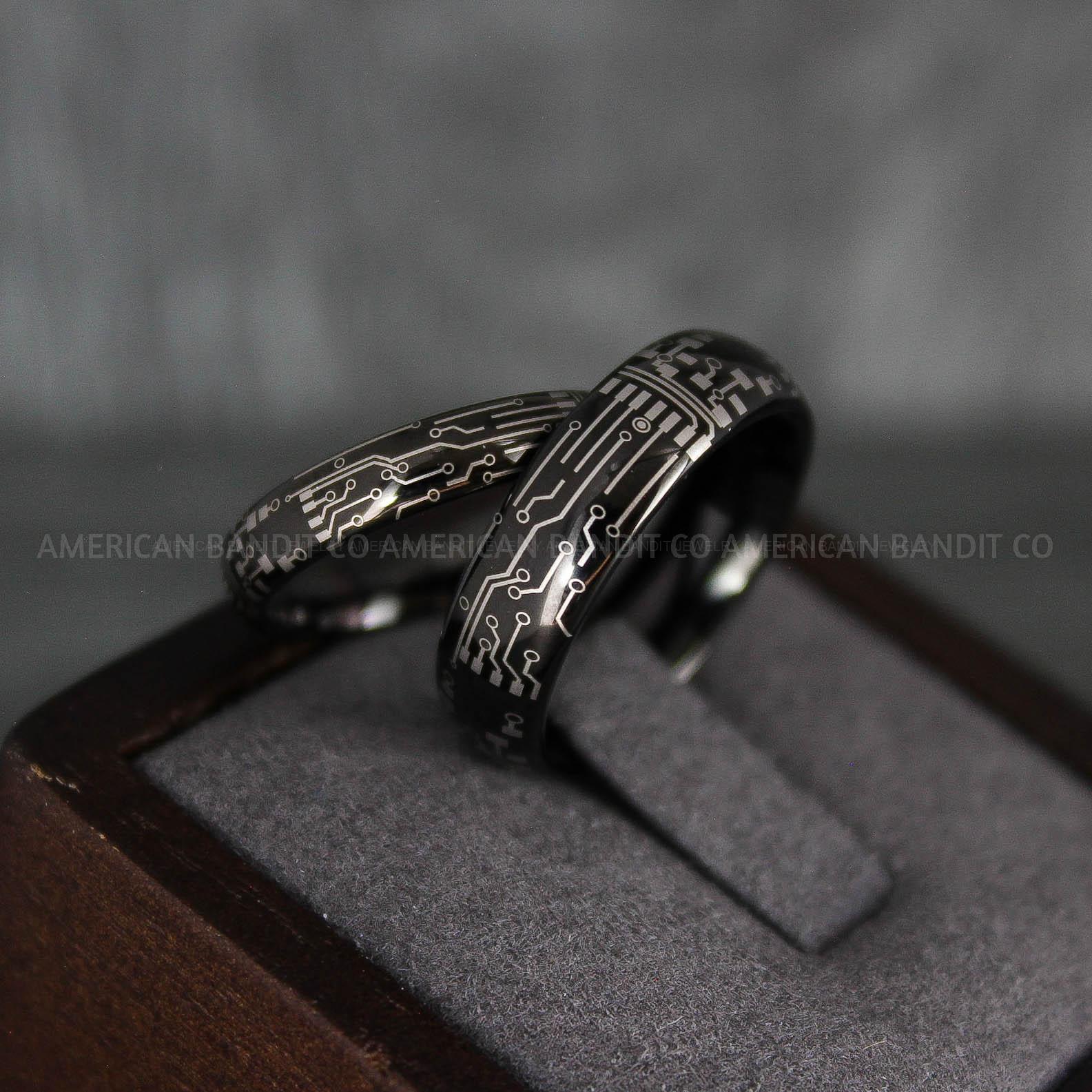 IMG_7341 Circuit Board Rings, Circuit Board Wedding Bands, Gamer Rings, Gamer Wedding Bands, Couple Rings - Image 1