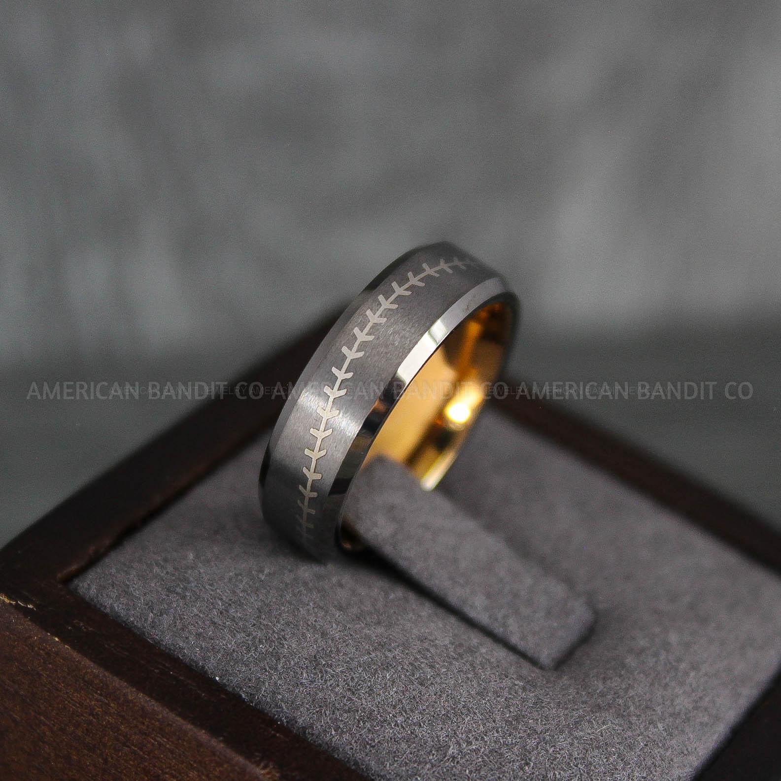 IMG_7345 Baseball Ring, Baseball Wedding Ring, Baseball Wedding Band, Gunmetal Baseball Ring, Gunmetal Wedding Band, Gunmetal Baseball Wedding Band, Baseball Jewelry - Image 1
