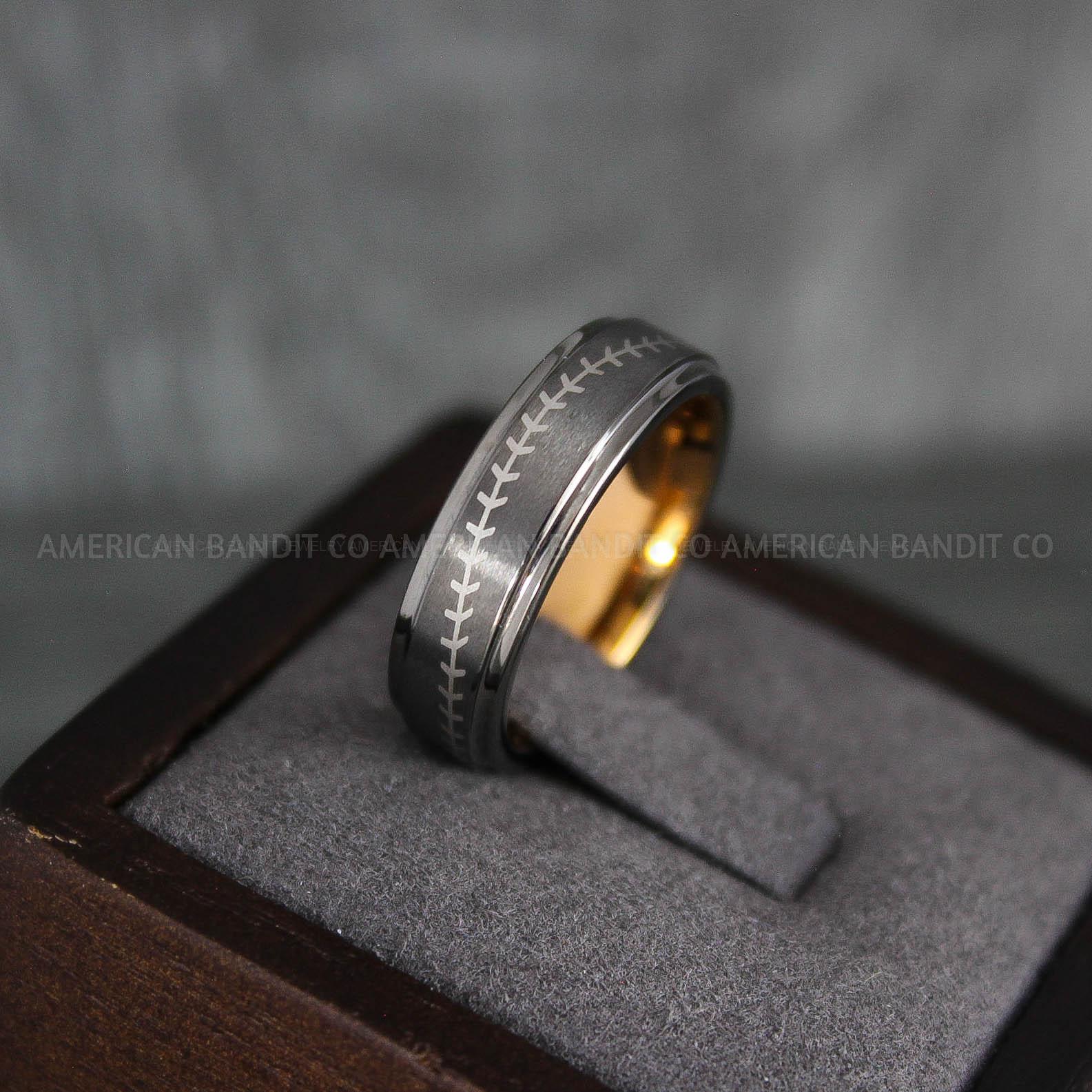 IMG_7346 Baseball Ring, Baseball Wedding Ring, Baseball Wedding Band, Gunmetal Baseball Ring, Gunmetal Wedding Band, Gunmetal Baseball Wedding Band, Baseball Jewelry - Image 1