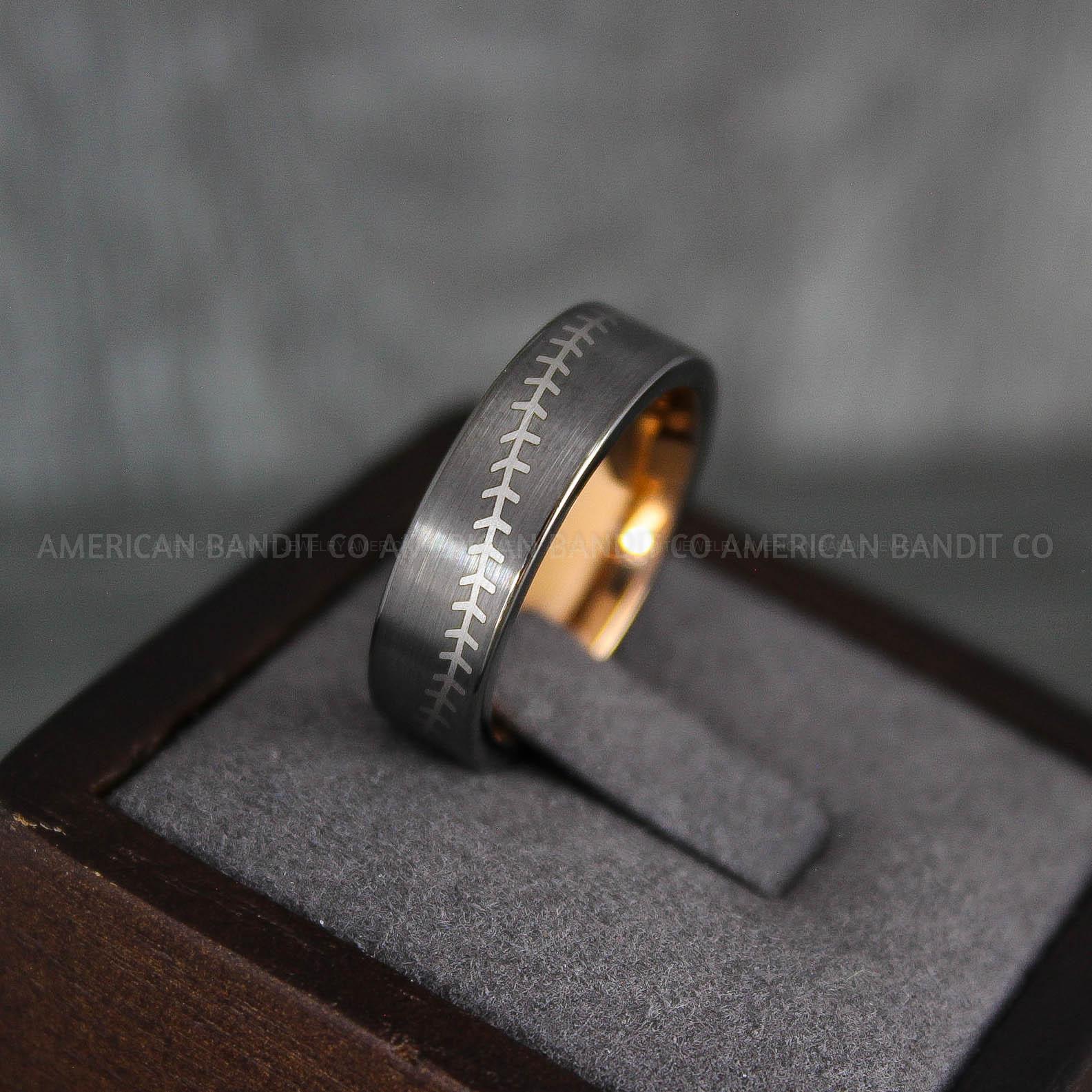 IMG_7347 Baseball Ring, Baseball Wedding Ring, Baseball Wedding Band, Gunmetal Baseball Ring, Gunmetal Wedding Band, Gunmetal Baseball Wedding Band, Baseball Jewelry - Image 1